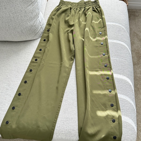 Olive Green Snap Button Pants - Picture 1 of 4
